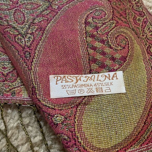Womens Pashmina Silk Scarf Shawl Paisley Green Pink Hippie Boho Ethnic - Picture 5 of 6